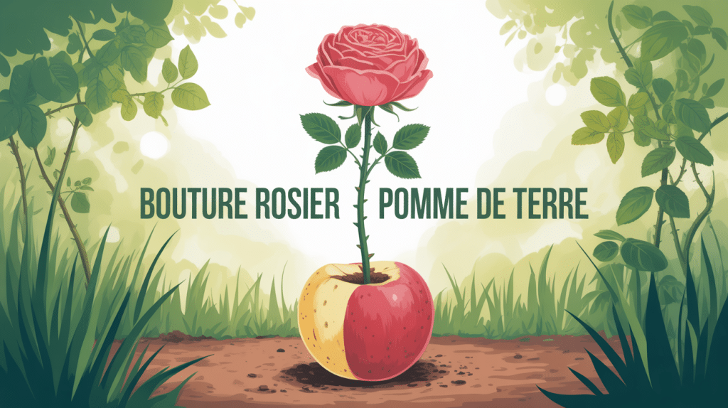 illustration bouture rosier pomme de terre sur sol de jardin