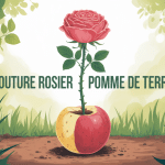 illustration bouture rosier pomme de terre sur sol de jardin