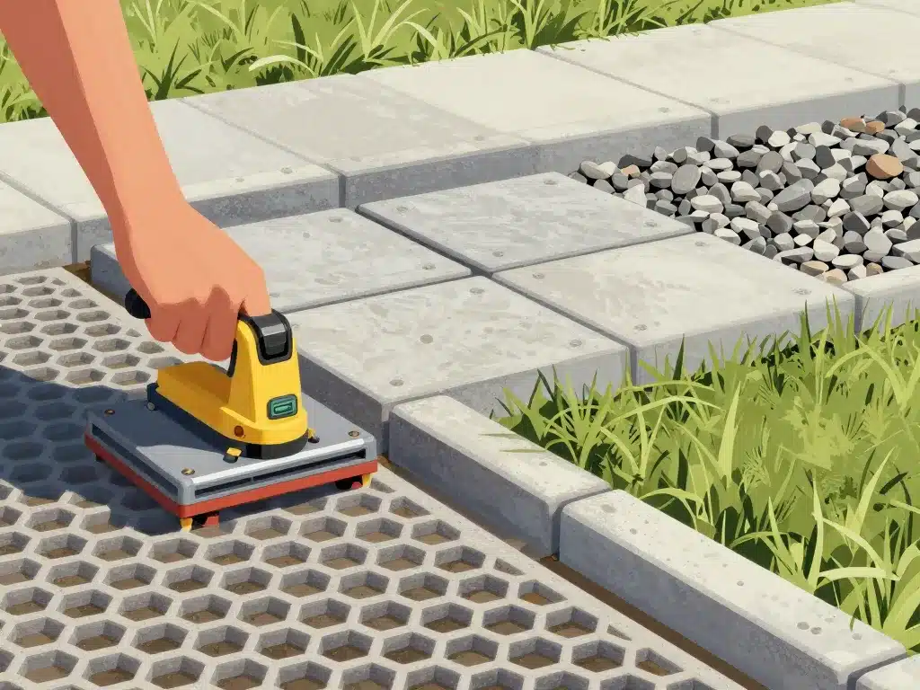 illustration étapes pose dalle alvéolée gravier gazon