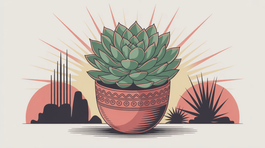 Illustration centrale echeveria nodulosa en pot stylisé