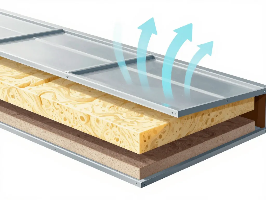coupe isolation ventilation espacement chevron bac acier
