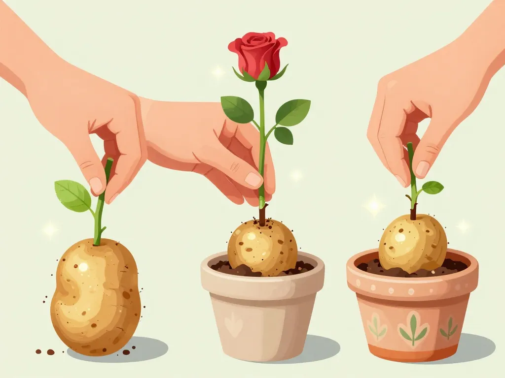 étapes bouture rosier pomme de terre préparation