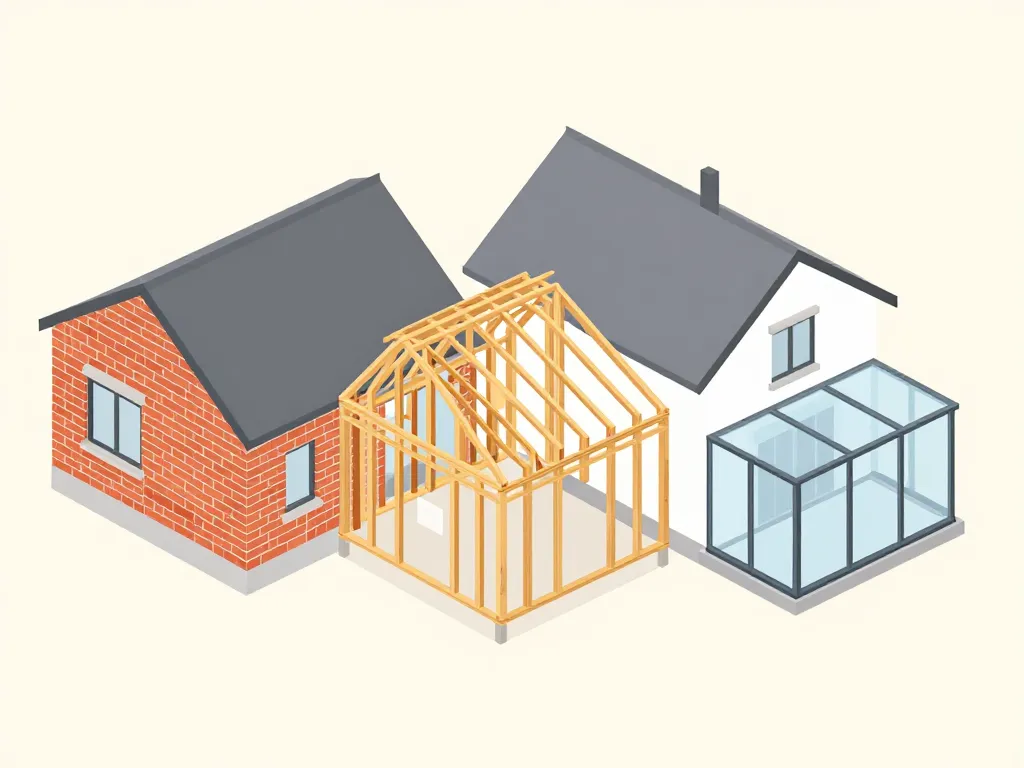 Diagramme extension maison plain pied ossature bois maçonnerie véranda