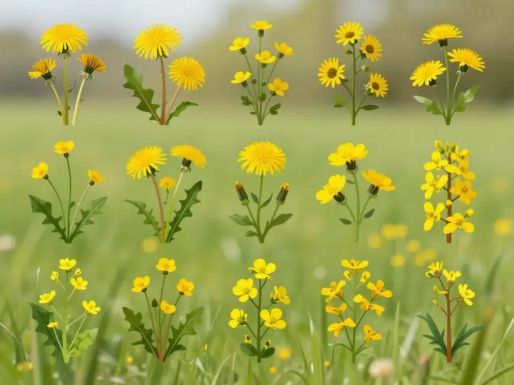espèces de fleur jaune sauvage regroupées dans un pré