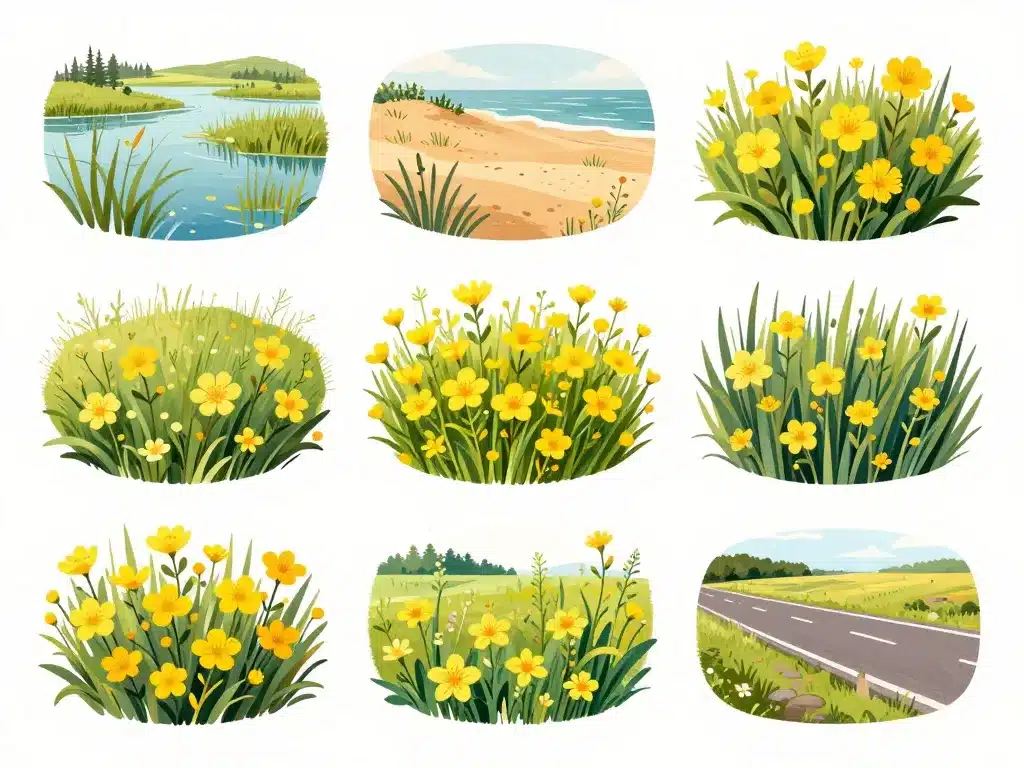 fleurs jaunes sauvages dans divers milieux et saisons