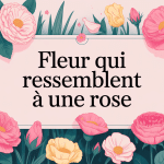 fleur qui ressemble à une rose dans un jardin avec pivoines camélias et lisianthus