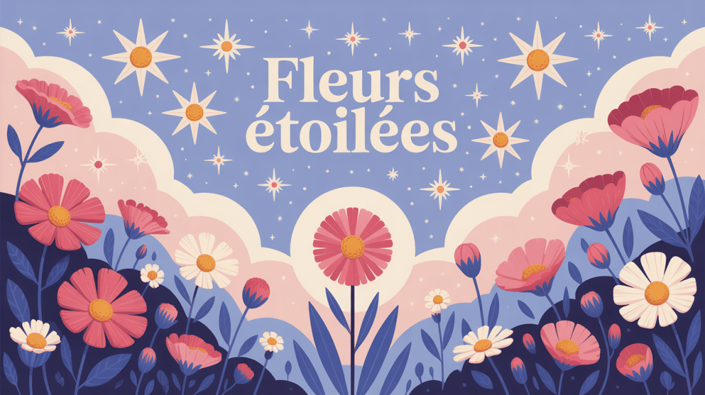illustration poétique fleurs étoilées ciel et jardin
