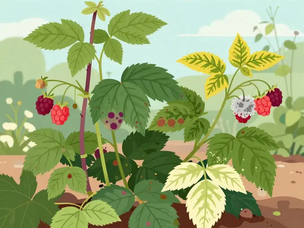 framboisiers maladies symptômes tiges fruits feuilles