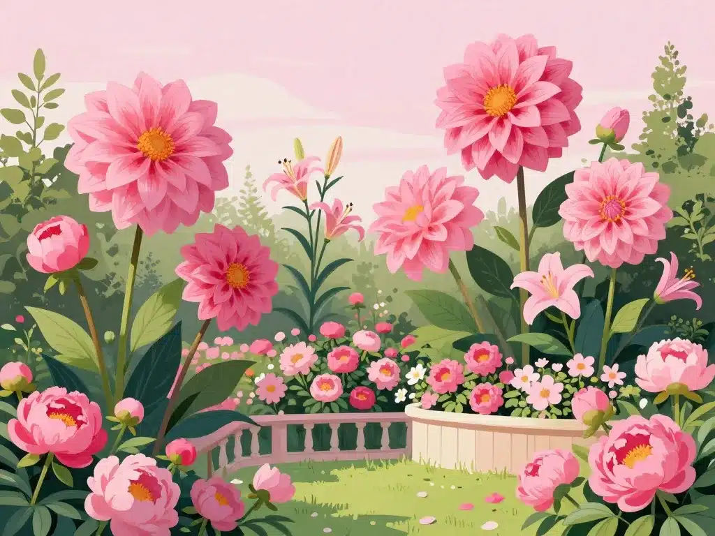 grosse fleur rose massif balcon lys pivoine dahlia