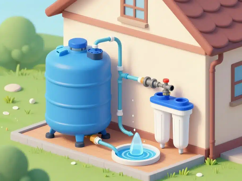 Installation pompe pour eau de pluie sécurisée avec filtration