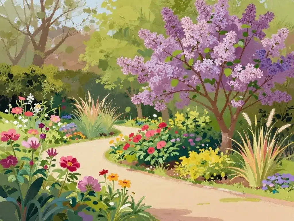 intégration lilas du japon dans jardin décoratif