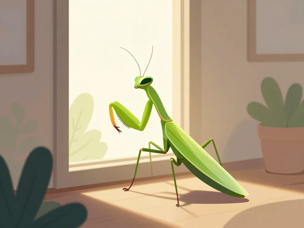 mante religieuse dans la maison intérieur éclairé