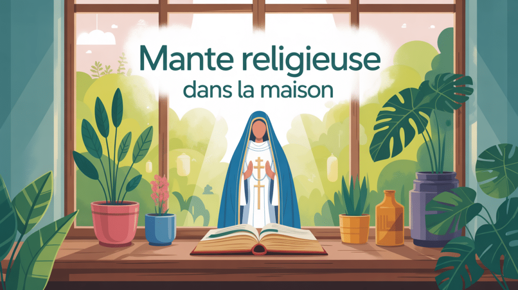 mante religieuse dans la maison sur rebord de fenêtre