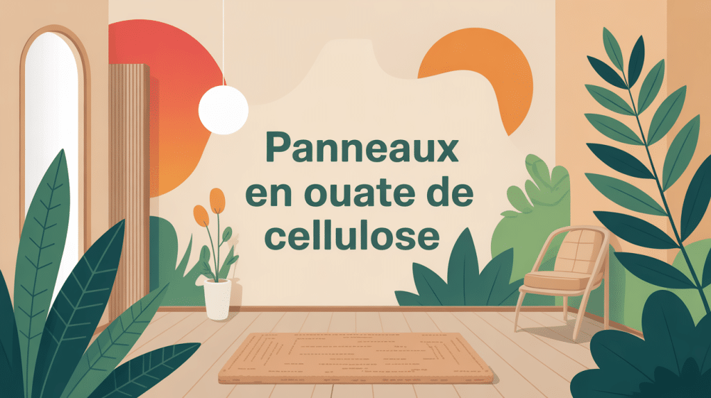 Illustration ouate de cellulose panneau, isolation écologique mur et toiture