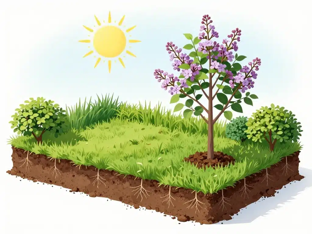 diagramme emplacement lilas du japon sol jardin