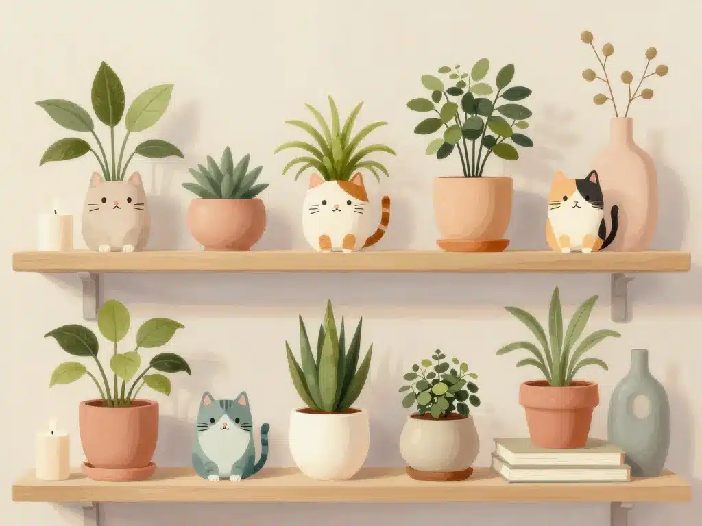 plantes tete de chat décoration étagère salon