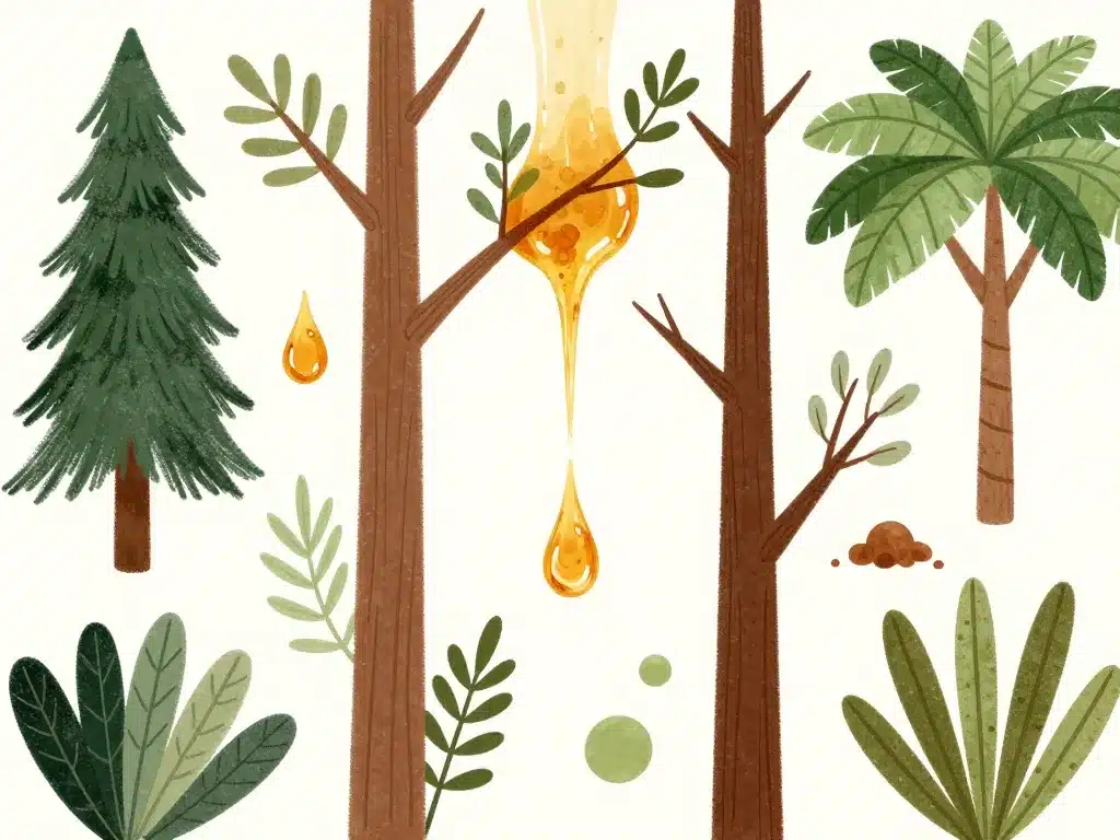 resine vegetale differents arbres et formes