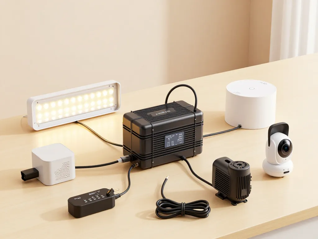 transformateur 230v 12v connecté à LED pompe caméra