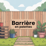 Barriere en palettes en bois dans jardin verdoyant
