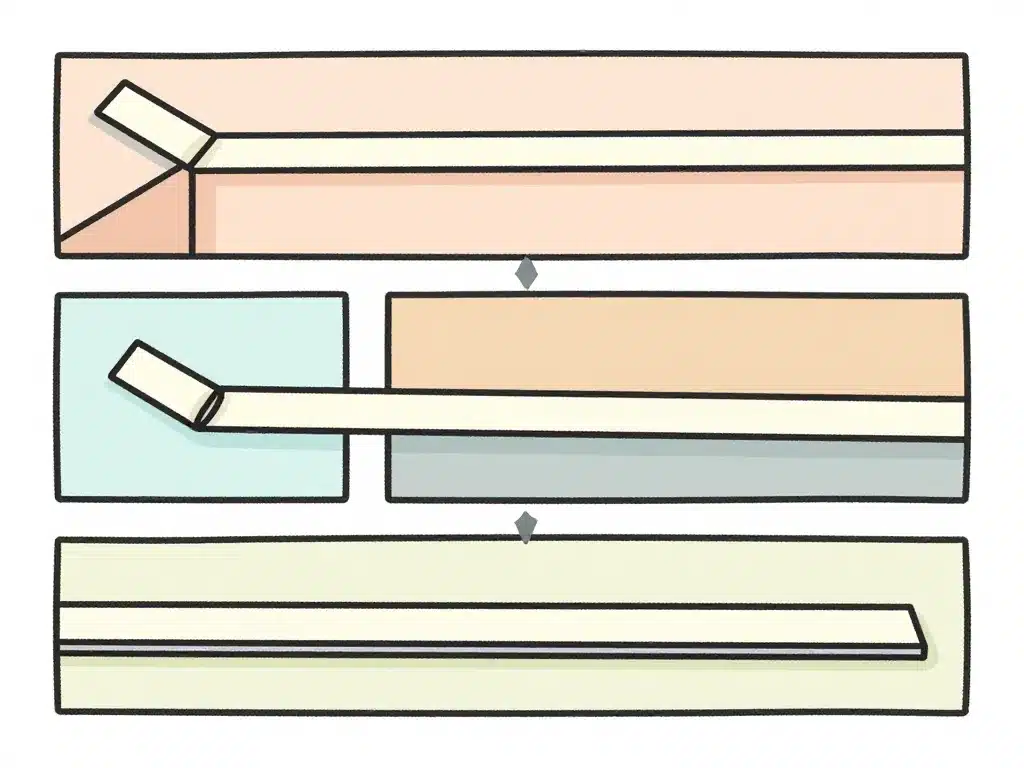 Étapes coller chant plan de travail schéma simplifié