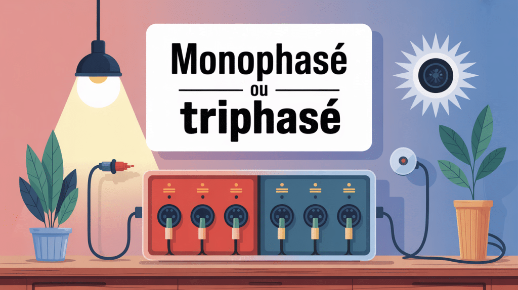 Différence entre monophasé et triphasé sur un tableau électrique stylisé