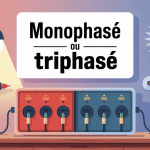 Différence entre monophasé et triphasé sur un tableau électrique stylisé