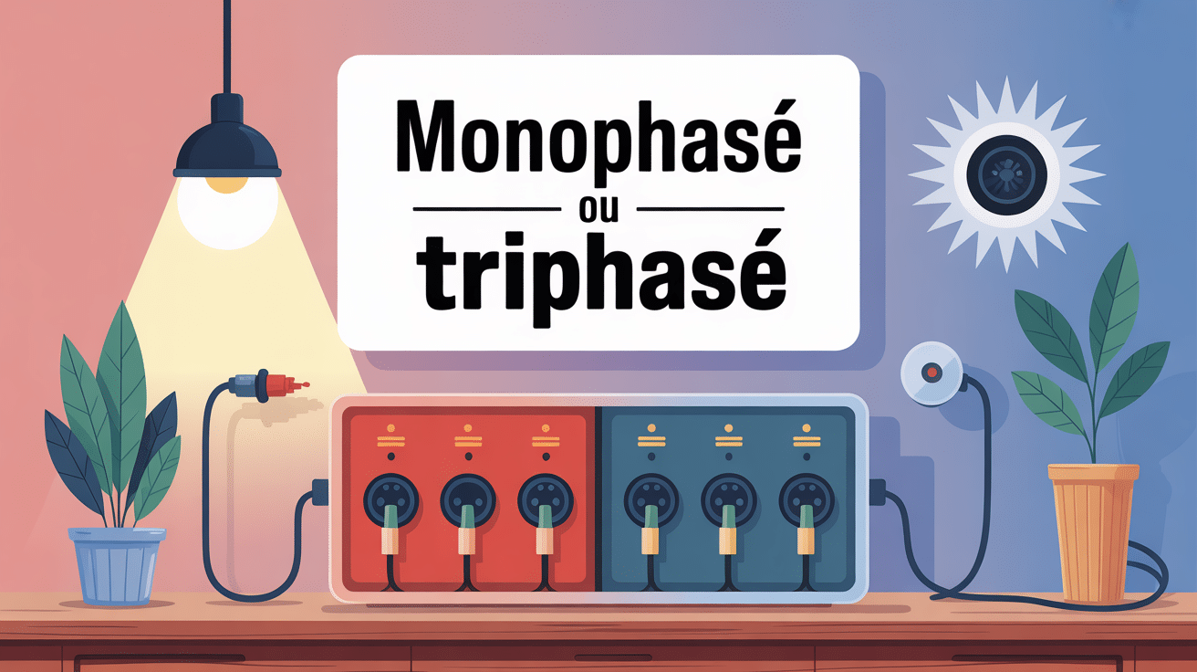 Différence entre monophasé et triphasé sur un tableau électrique stylisé