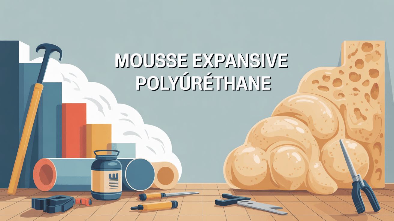 Comparaison différenciant mousse expansive et polyuréthane sur une illustration professionnelle