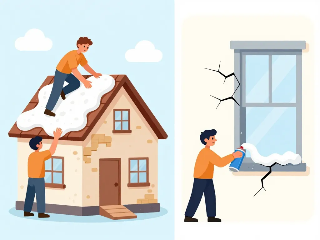 Illustration des usages de la différence entre mousse expansive et polyuréthane en isolation