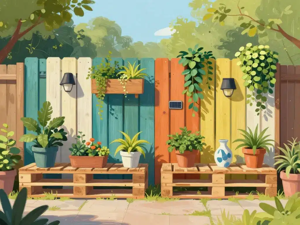 Barriere en palettes decor jardin plantes