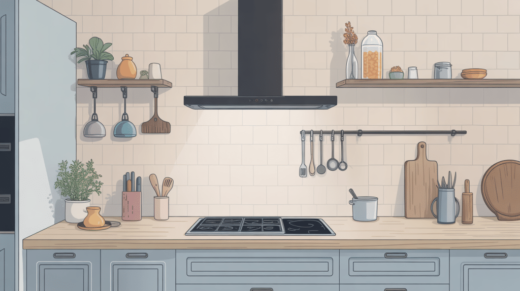 Illustration fixation plan de travail suspendu moderne