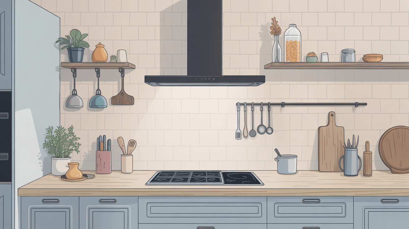 Illustration fixation plan de travail suspendu moderne