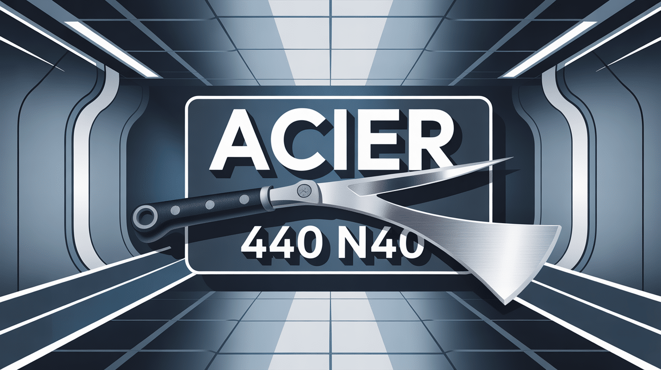 Visuel stylisé des aciers 440 N40 lame sur fond chromé