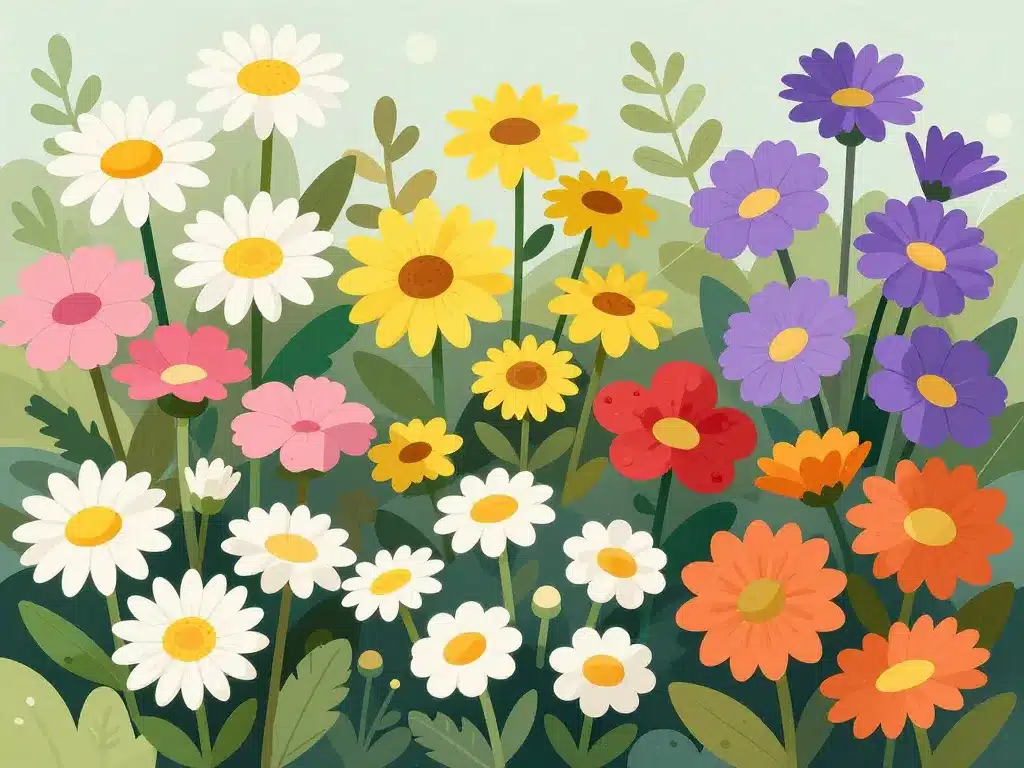 Variétés de marguerite couleurs en illustration
