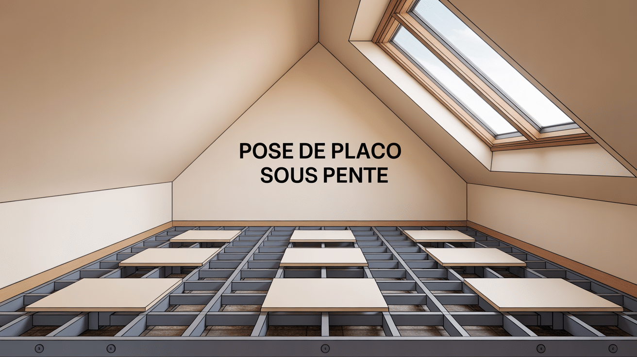 Vue moderne de pose placo sous pente combles