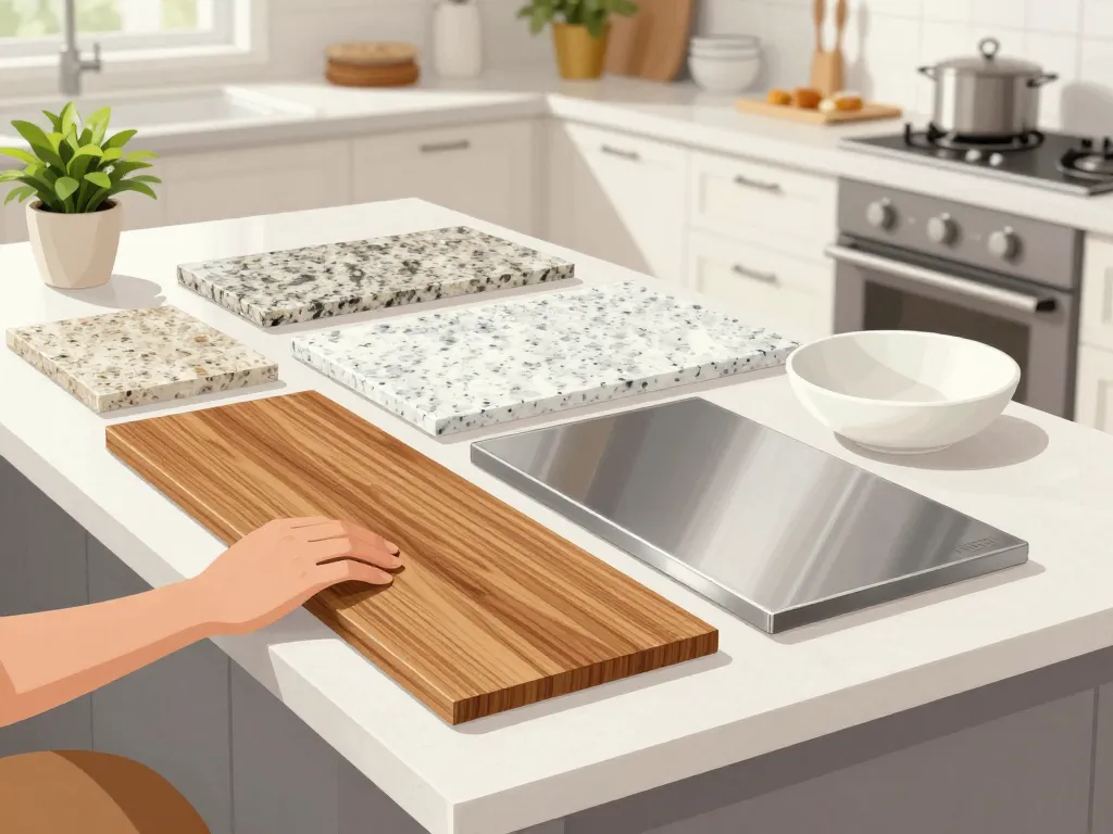 Refaire un plan de travail de cuisine différents matériaux sur îlot