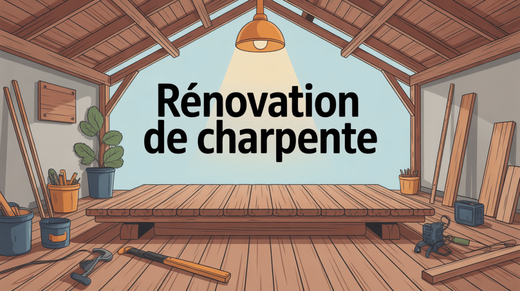 Image principale renovation charpente, structure bois et outils