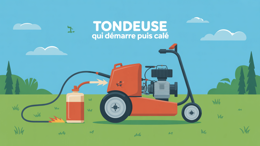 Illustration tondeuse demarre et cale vue pédagogique