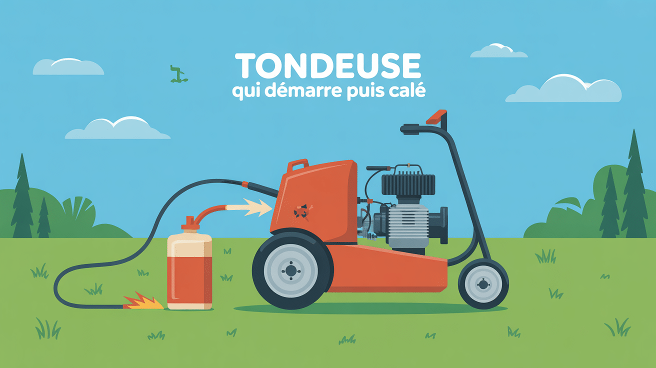 Illustration tondeuse demarre et cale vue pédagogique