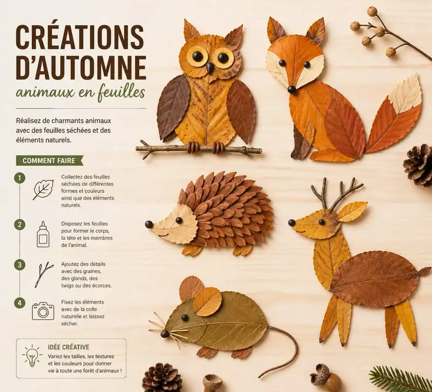 Idées de bricolage automne maternelle avec des feuilles et éléments naturels