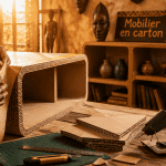 meuble en carton fabrication sur table en bois