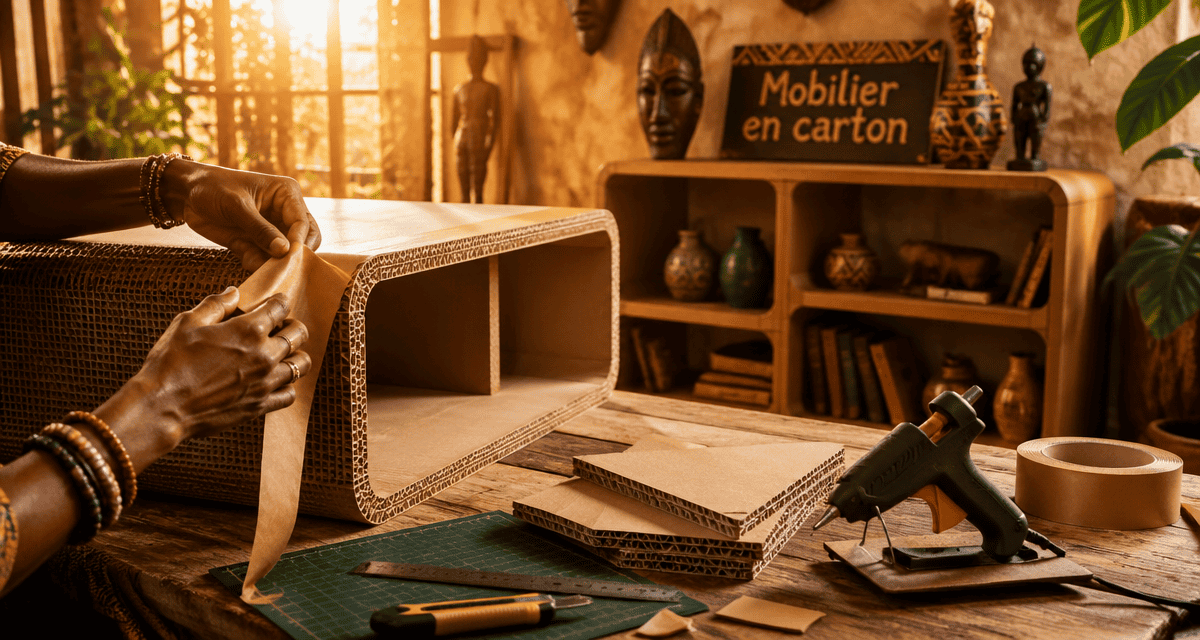 meuble en carton fabrication sur table en bois