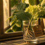 bouture hortensia dans l'eau racines visibles