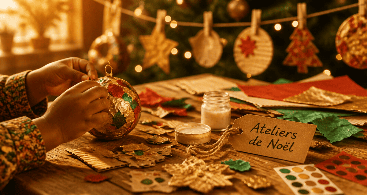 bricolage de noël pour petit de 2 ans sur table avec décorations