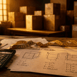 calcul mettre cube sur table avec outils et plans