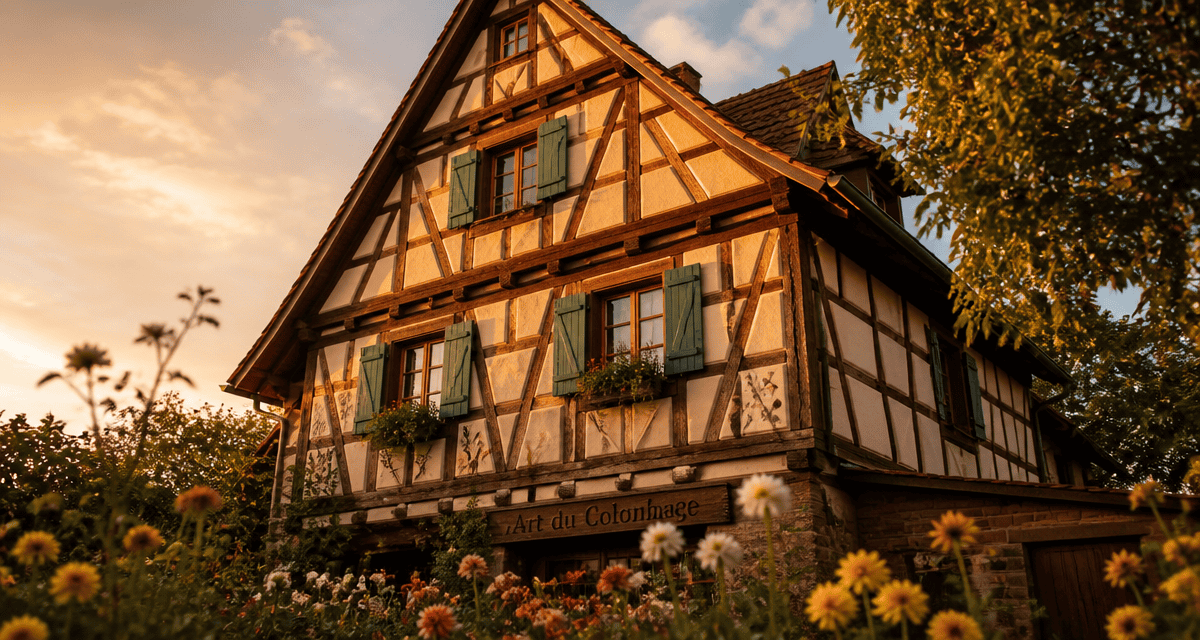 Colombage maison vue jardin fleurs