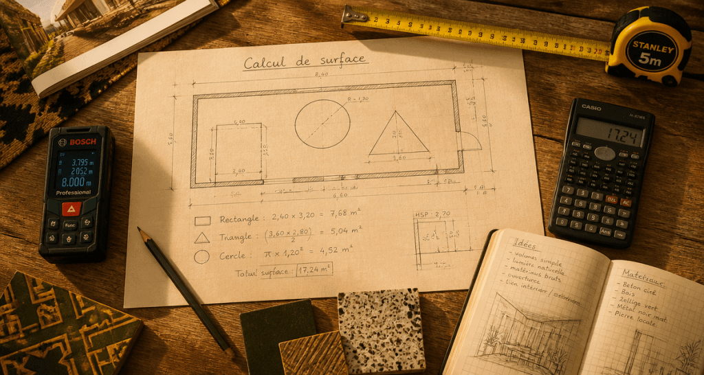 comment calculer une surface sur un bureau d'architecte avec outils