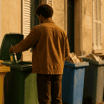 cinq couleur poubelle tri selectif sur trottoir