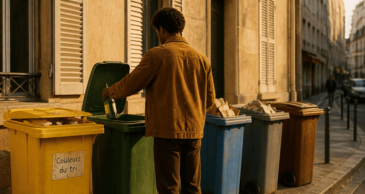 cinq couleur poubelle tri selectif sur trottoir