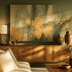 decoration murale vert sauge dans un salon moderne